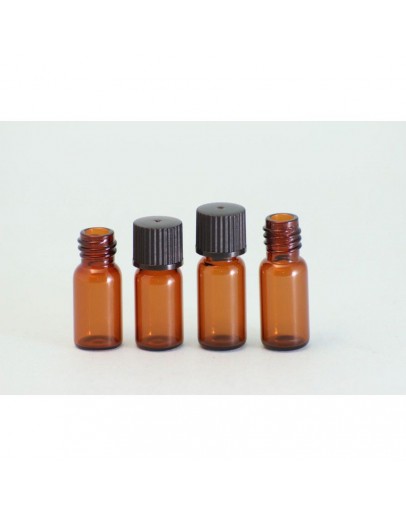 Fles glas amber bruin mini 2 ml met zwarte dop b