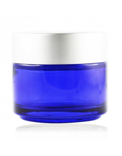 Pot glas blauw met mat zilveren dop a 100 ml