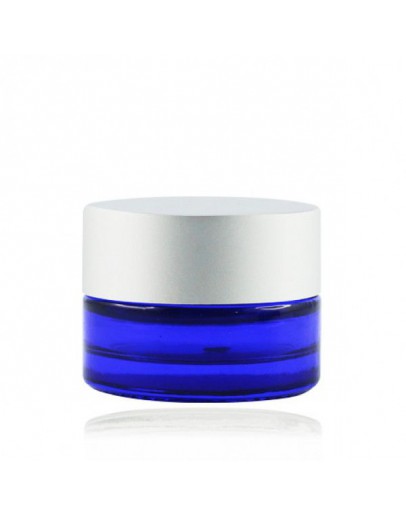 Pot glas blauw met mat zilveren dop a 5 ml